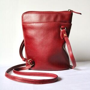DEREK ALEXANDER Two Sided Zip Crossbody Red Leather Purse Shoulder Bag